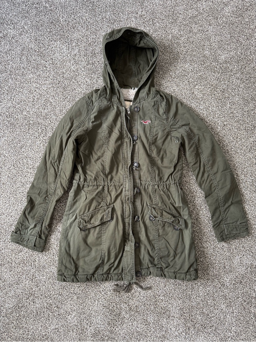 Hollister Olive Parka with Fur Lining